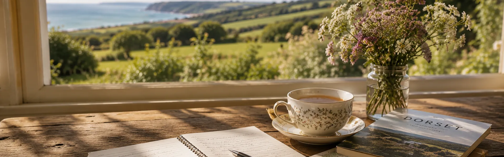 Dorset view with a notebook