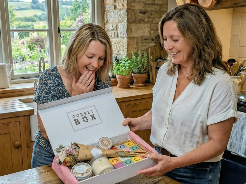 Two women enjoying a Dorset Box
