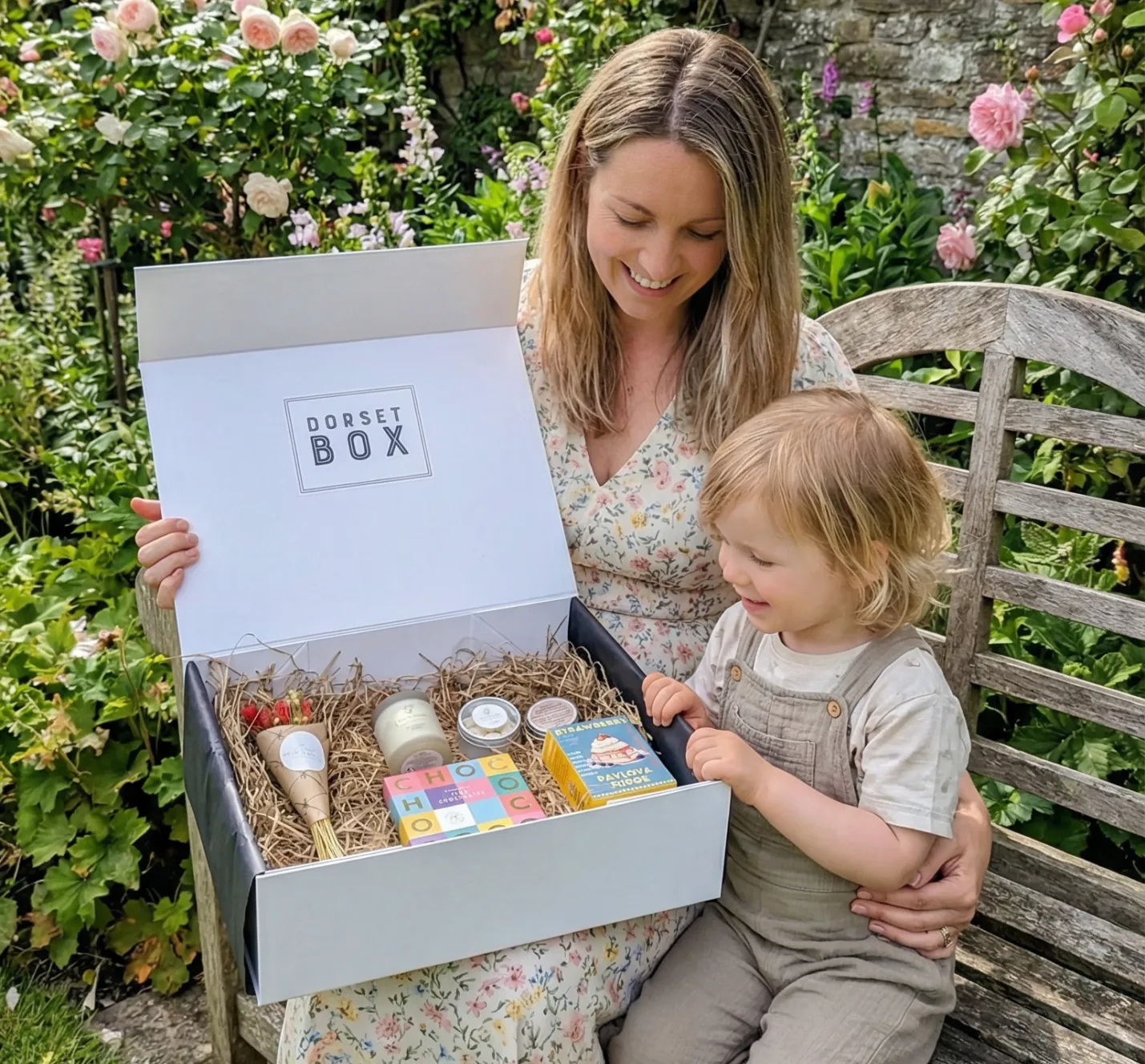 Mother and child enjoying a Dorset Box